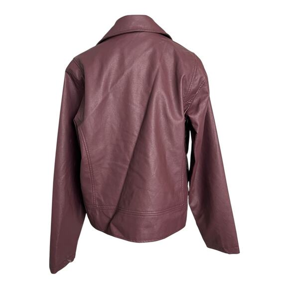 Vine & Valley Pleather Jacket Moto Motorcycle Faux Leather Vegan Burgundy XL - Picture 5 of 6